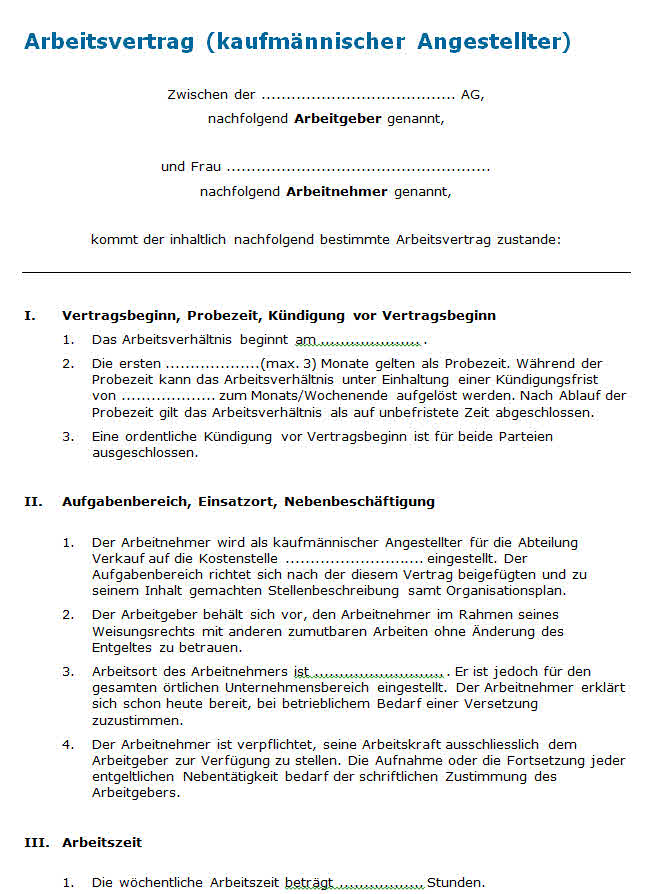 Arbeitsvertrag Unbefristet Muster Nach Schweizer Recht Zum Download