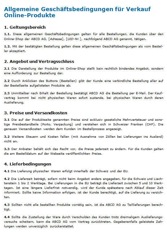 AGB Onlineverkauf: Muster zum Download.