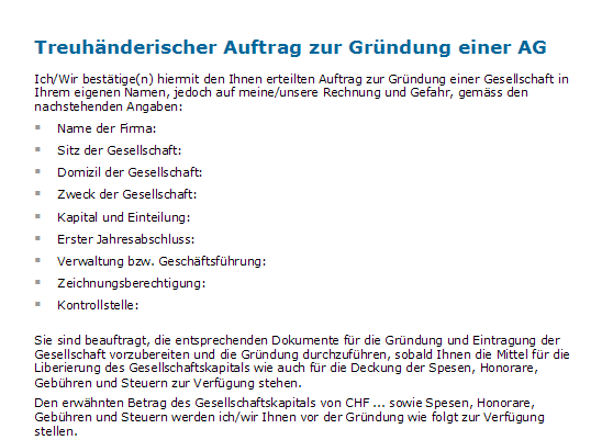 Treuhandauftrag Muster Zur Grundung Einer Ag