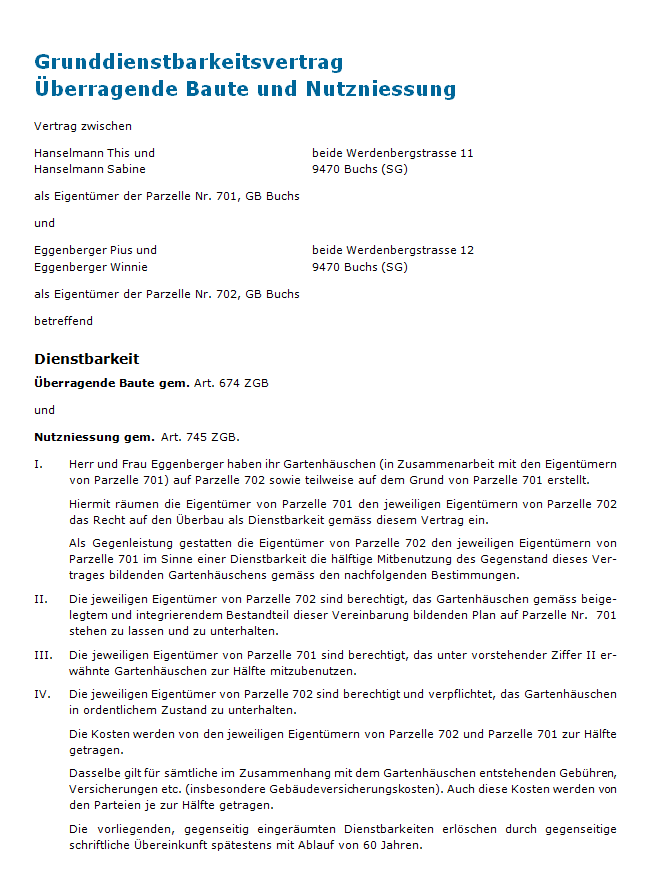 Dienstbarkeitsvertrag Lebenslanges Wohnrecht Fr Ein