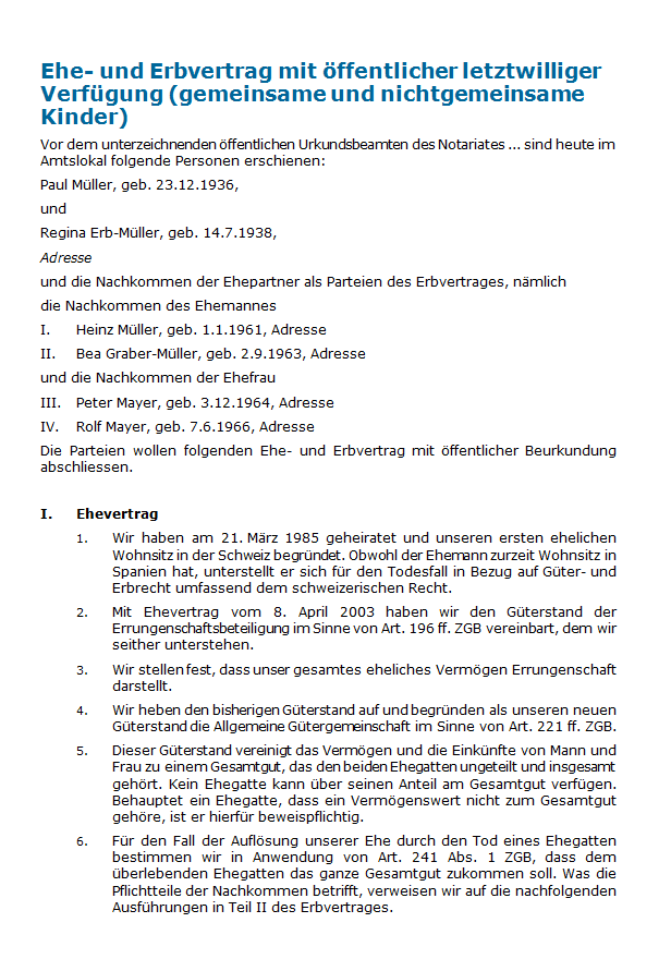 ehe und erbvertrag mit ffentlicher letztwilliger verfgung gemeinsame und nichtgemeinsame kinder - Erbvertrag Muster ehe und erbvertrag mit ffentlicher letztwilliger verfgung gemeinsame und nichtgemeinsame kinder - Erbvertrag Muster