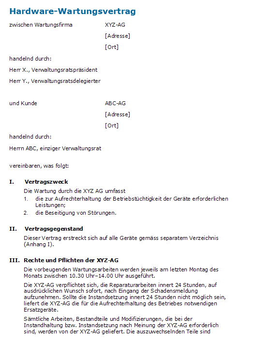 Hardware Wartungsvertrag Muster Zum Download